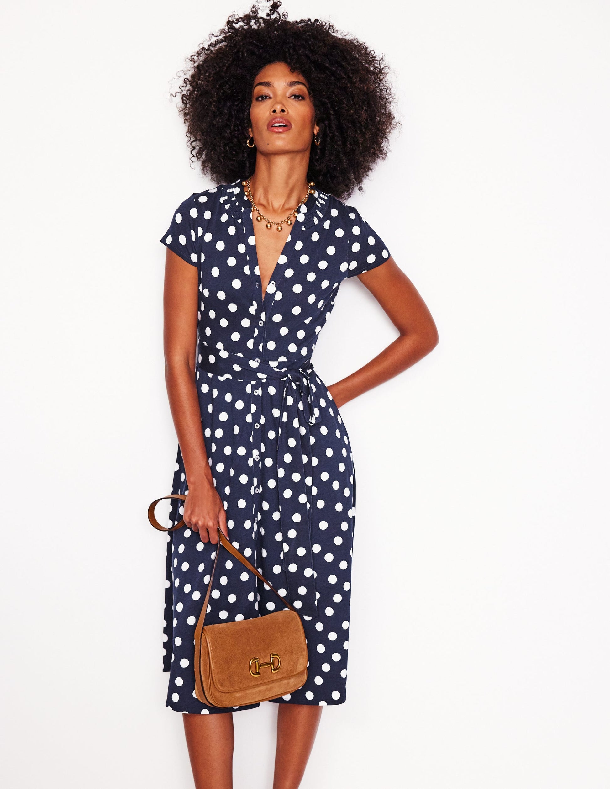 Sara Jersey Shirt Dress-French Navy, Abstract Dot-4