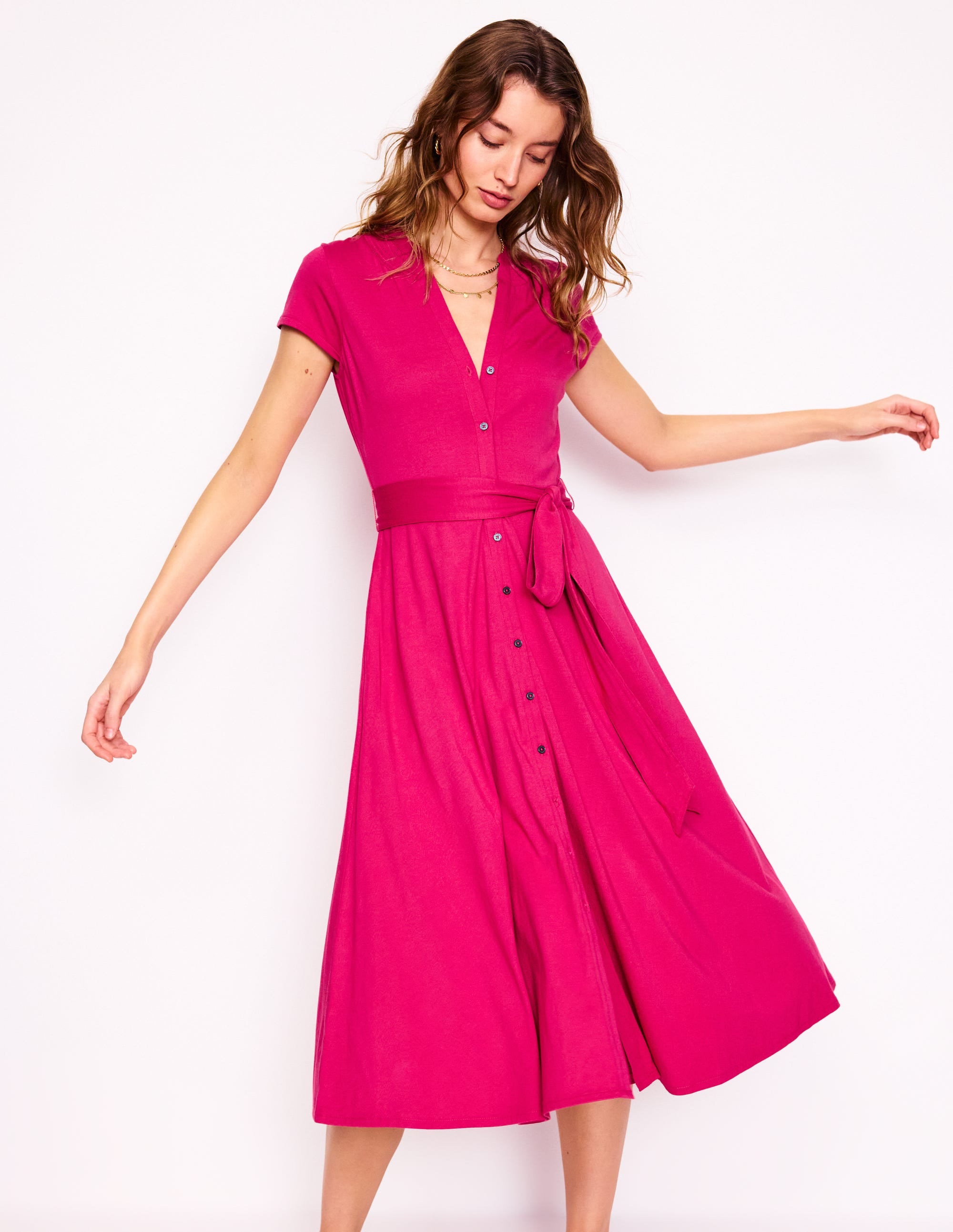 Sara Jersey Shirt Dress-Cherry Jam - Image 1