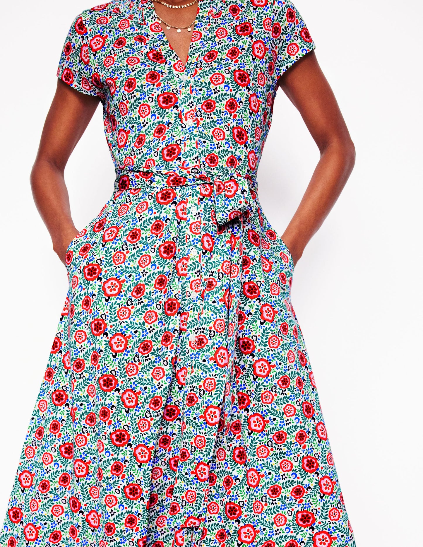 Sara Jersey Shirt Dress-Multi, Foliage Scatter