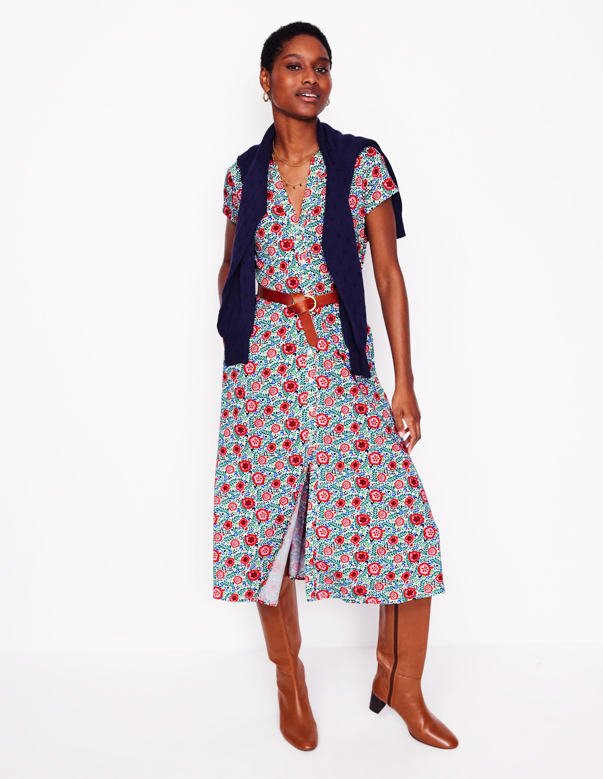 Sara Jersey Shirt Dress-Multi, Foliage Scatter - Image 1