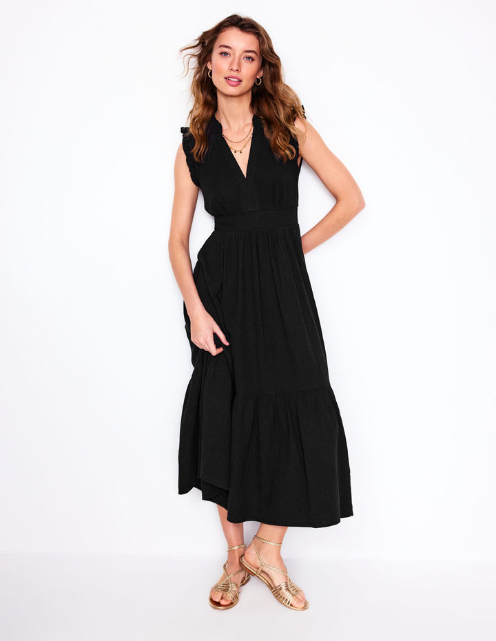Wren Double Cloth Midi Dress-Black