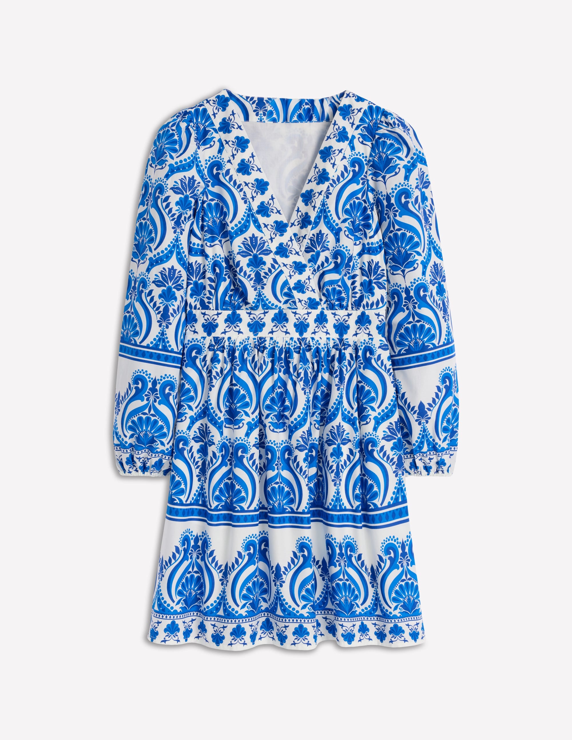 Mya Cotton Short Dress-Blue, Ornamental Floral - Image 7
