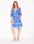 Mya Cotton Short Dress-Blue, Ornamental Floral