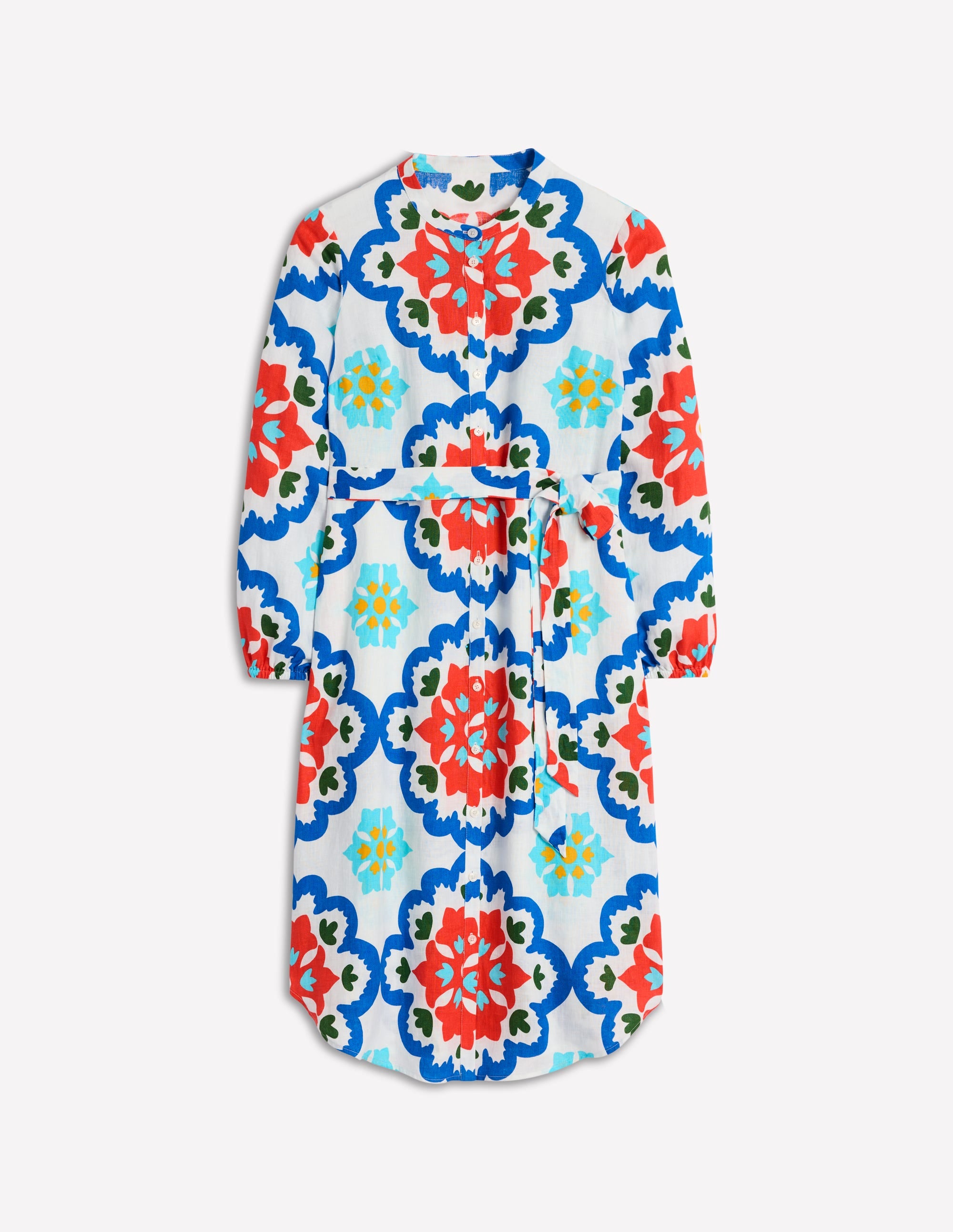 Straight Linen Shirt Dress-Ivory, Bloom Geo - Image 6