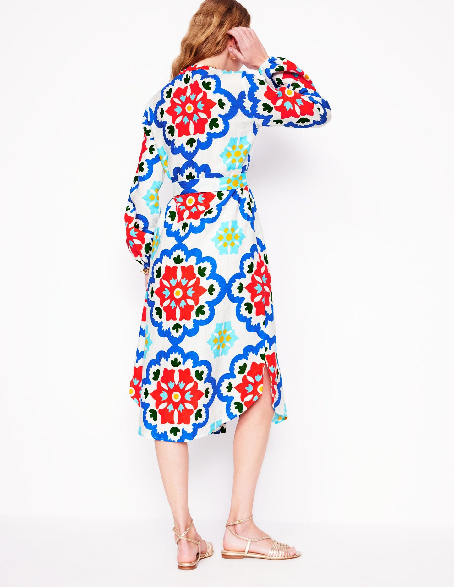 Straight Linen Shirt Dress-Ivory, Bloom Geo