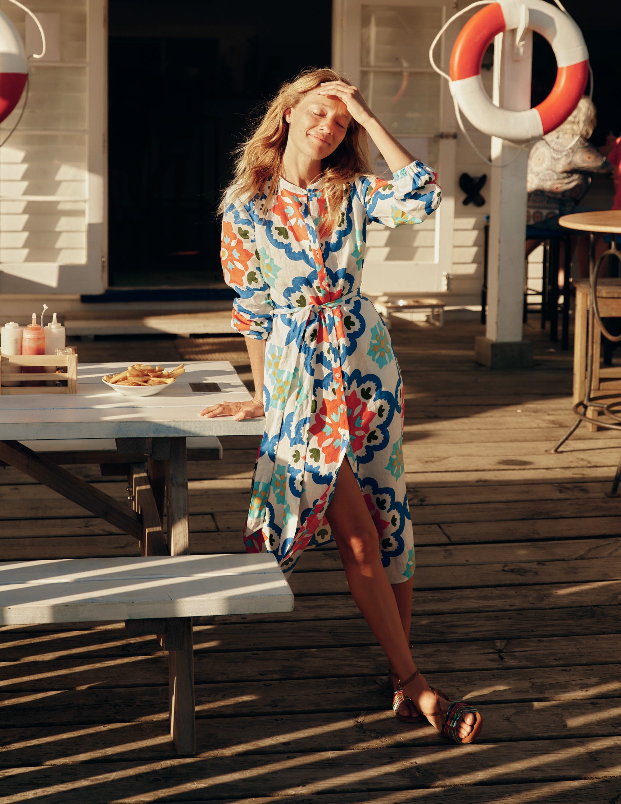 Straight Linen Shirt Dress-Ivory, Bloom Geo - Image 2