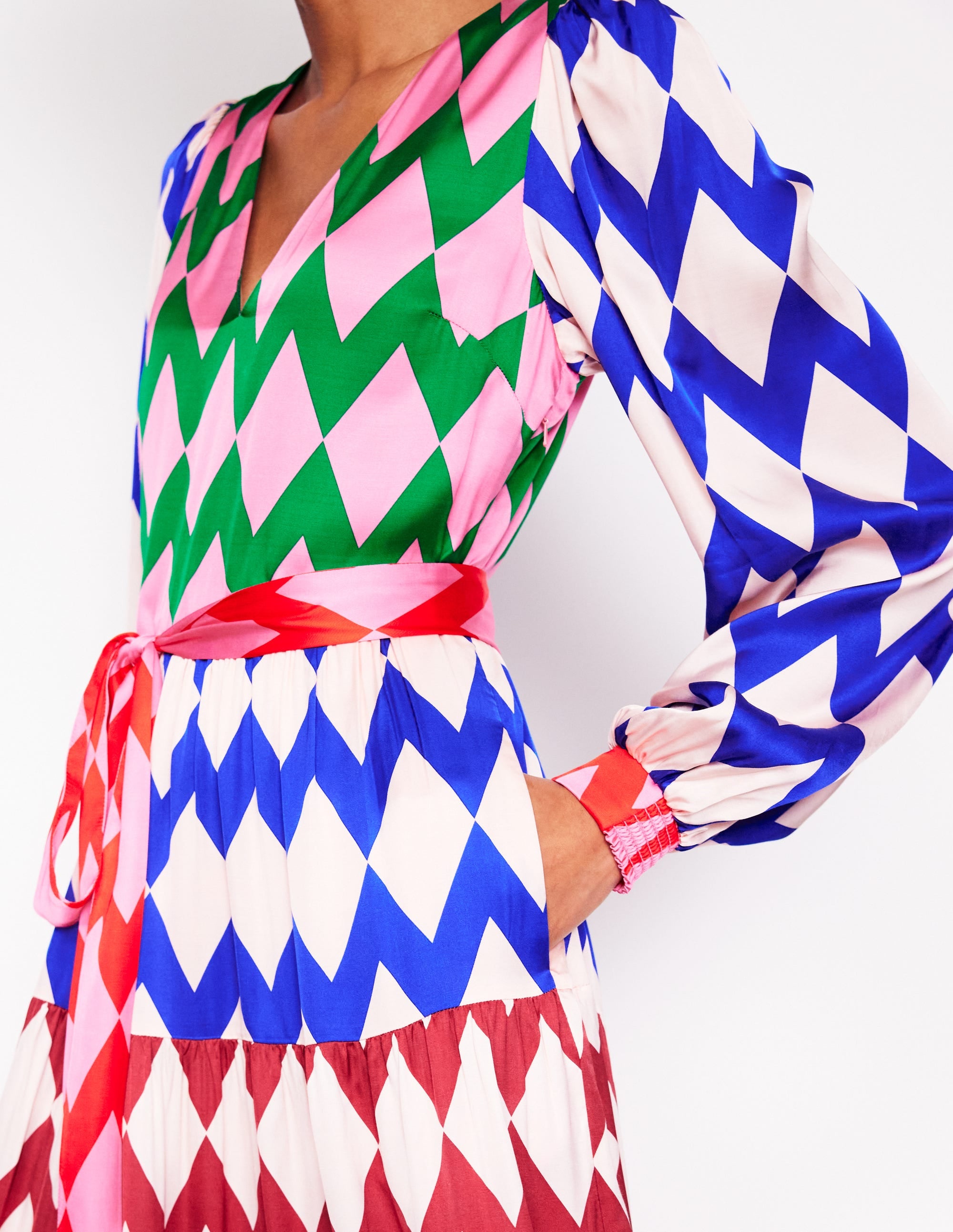 V-Neck Tiered Dress-Multi, Diamond Stripe - Image 3