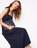 Halter Linen Dress-Navy