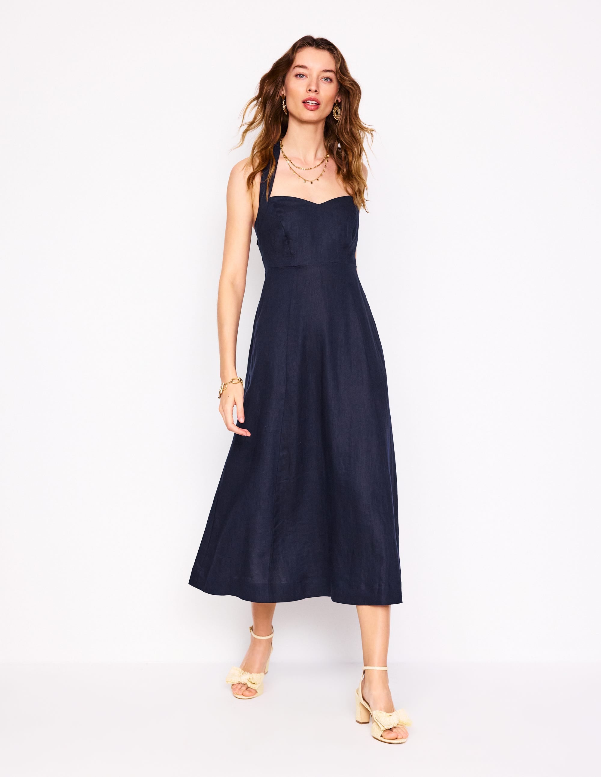 Halter Linen Dress-Navy - Image 4