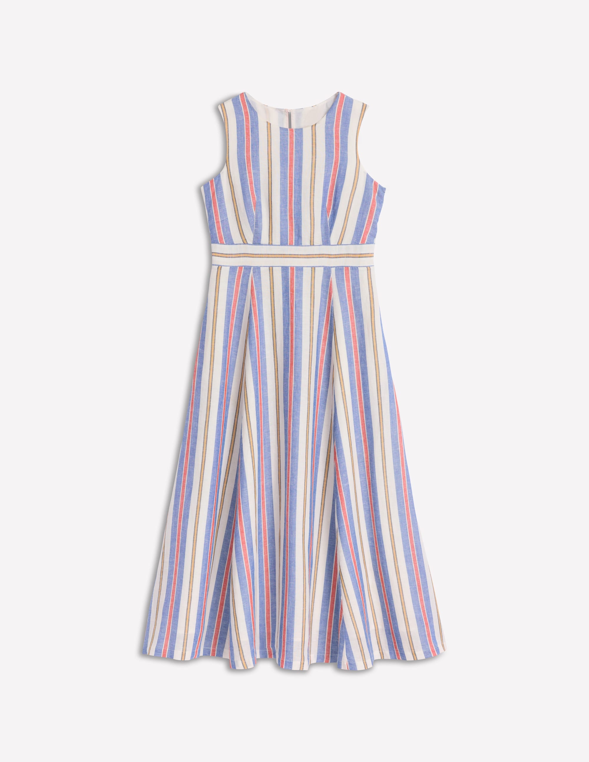Sleeveless Linen Blend Dress-Bright Blue and Brown Stripe - Image 6