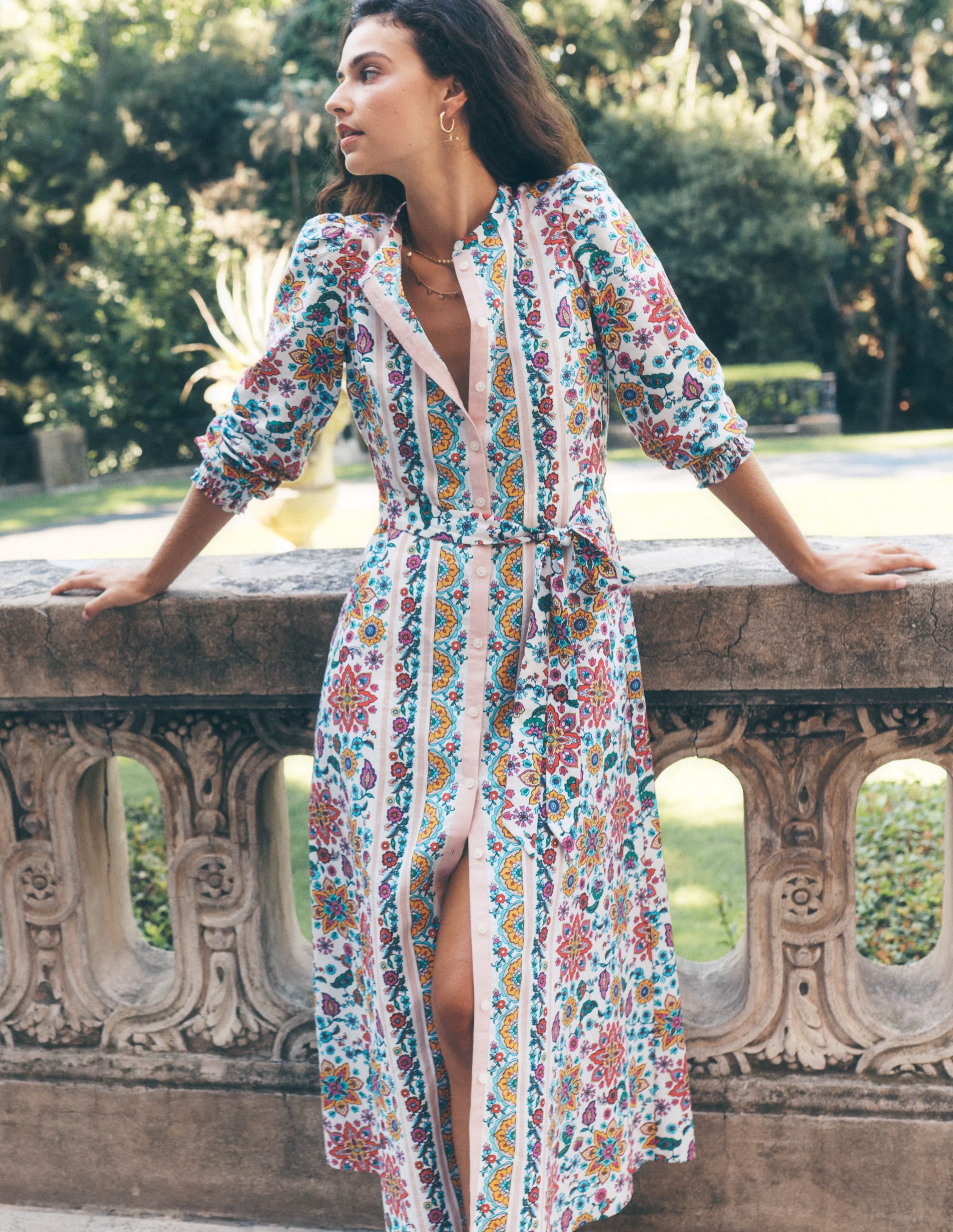 Ruby Linen Blend Shirt Dress-Ivory, Botanical Sprig - Image 6