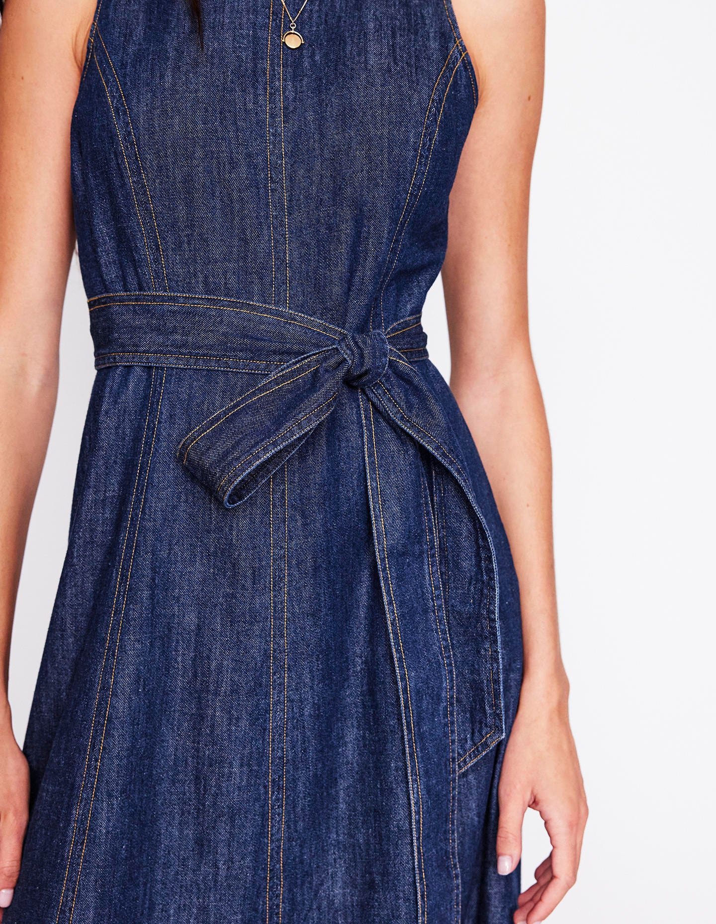 Sleeveless Denim Dress-Dark Vintage Denim - Image 2