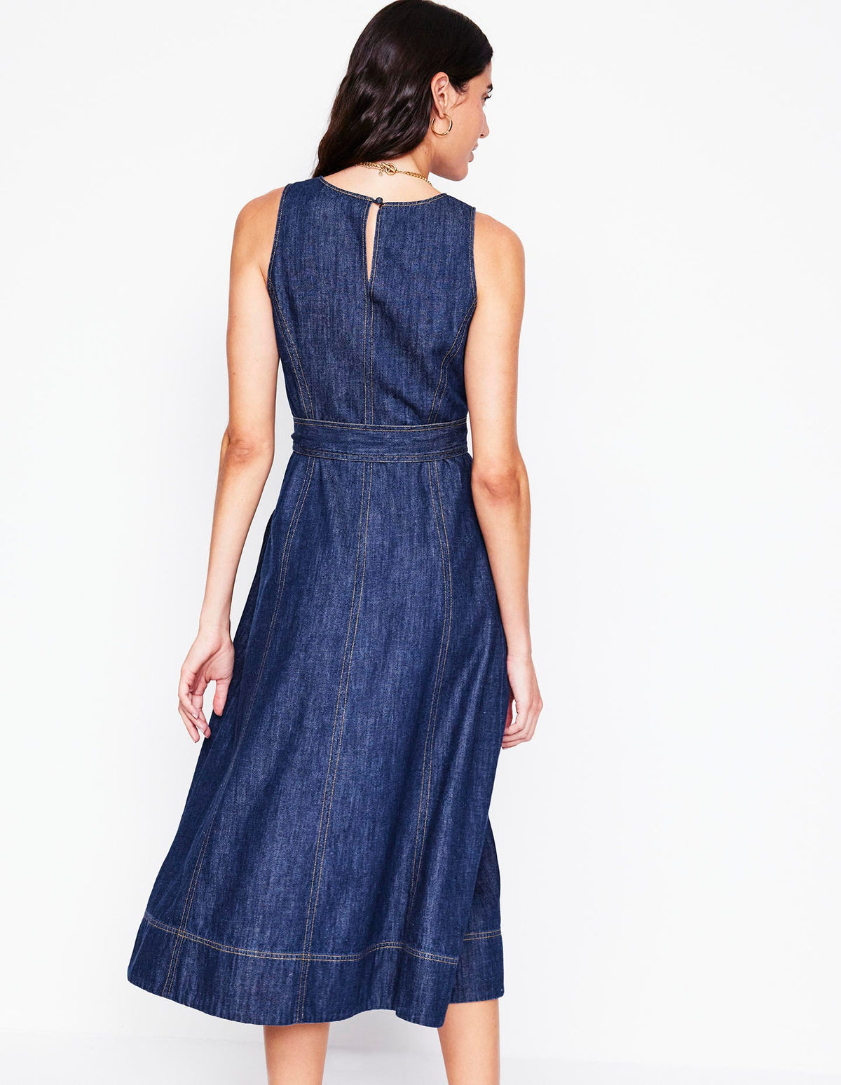 Sleeveless Denim Dress-Dark Vintage Denim - Image 3