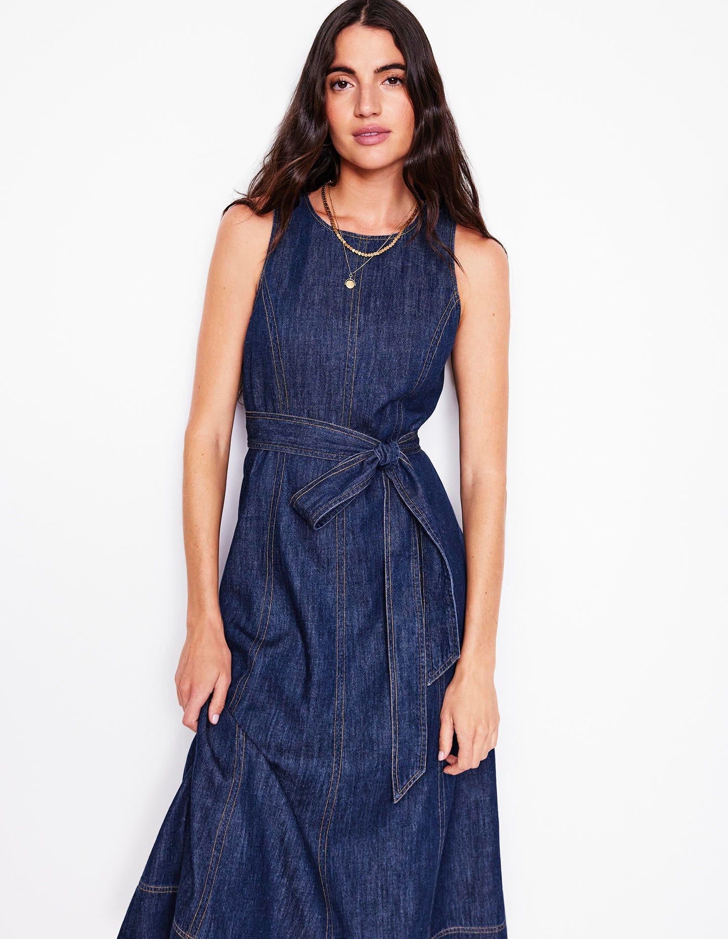 Sleeveless Denim Dress-Dark Vintage Denim - Image 4