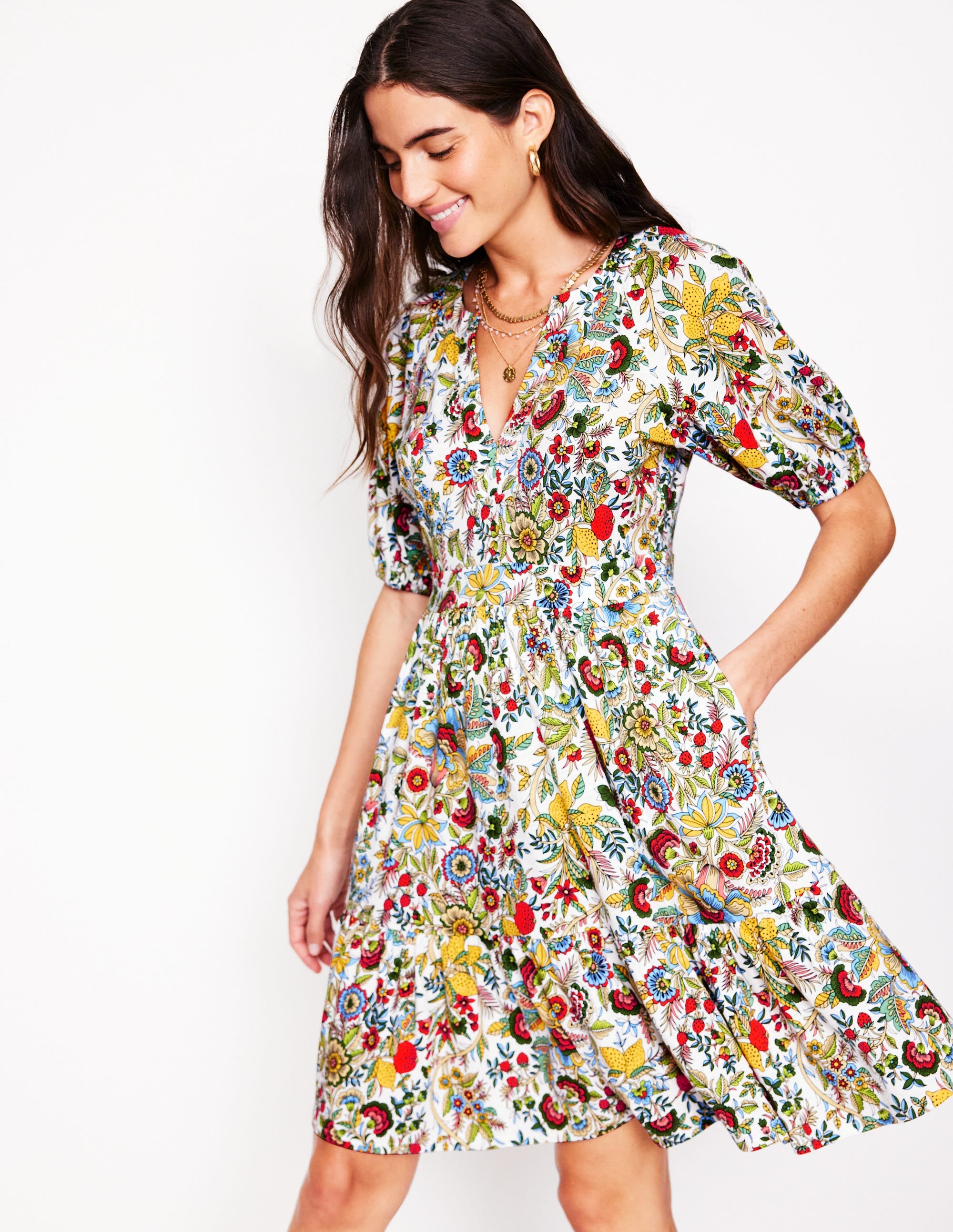 Piper Short Jersey Dress-Multi, Citrus Vine - Image 1