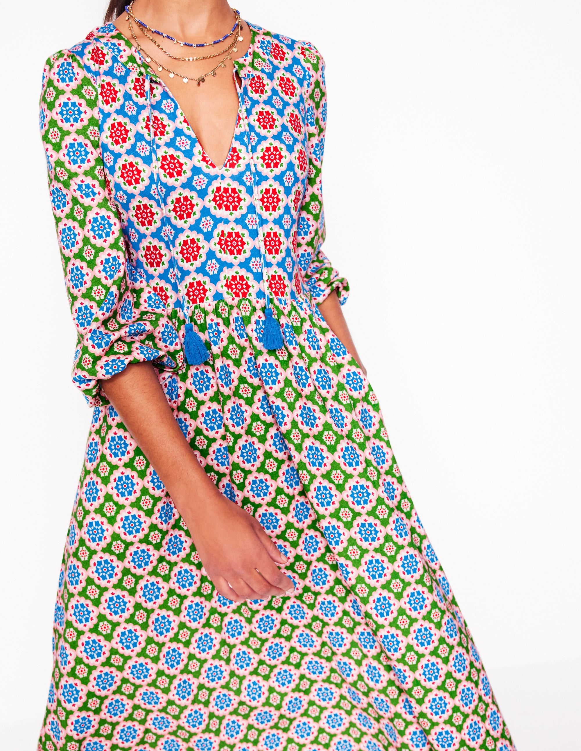 Notch Neck Midi Dress-Multi, Bloom Geo - Image 3
