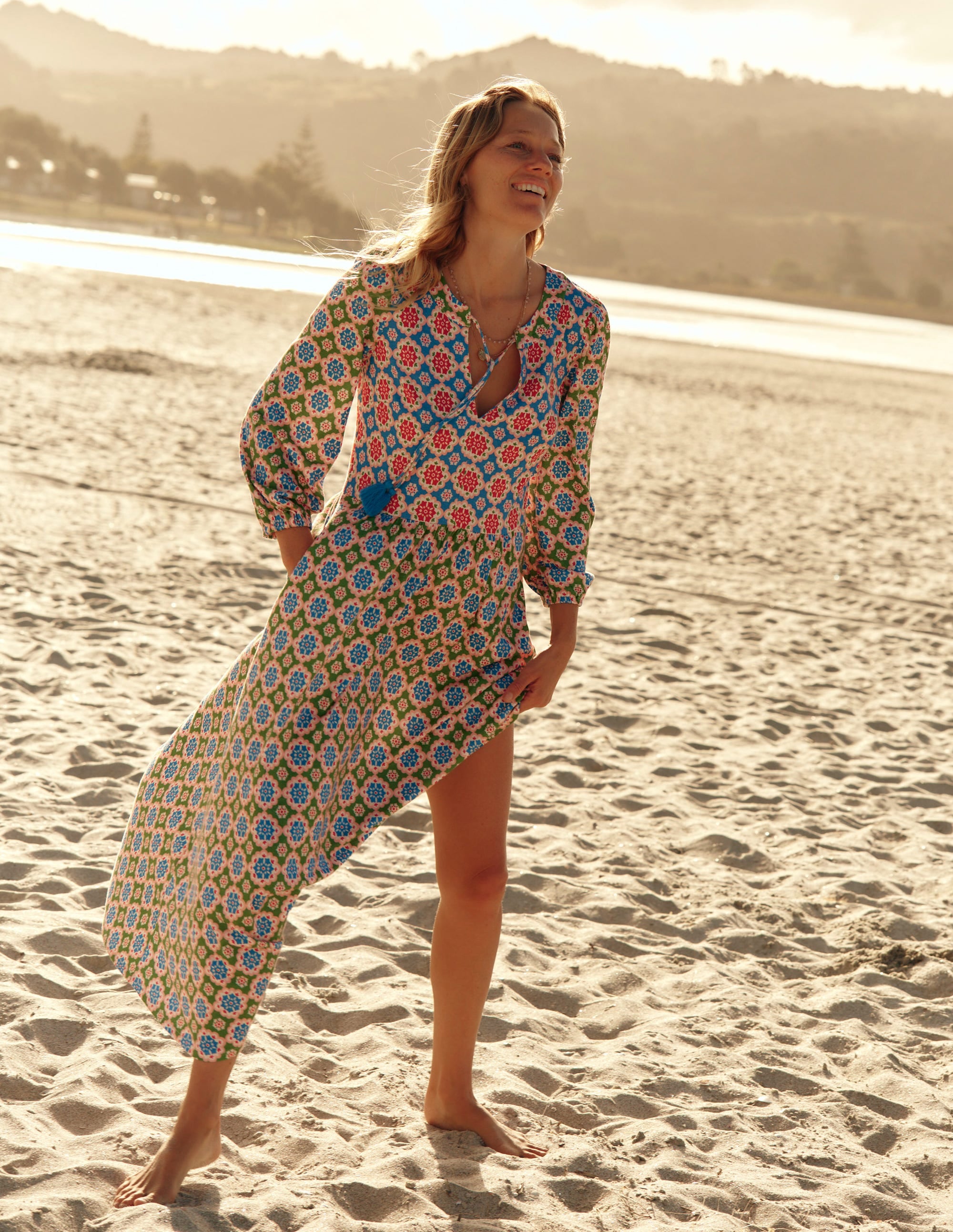 Notch Neck Midi Dress-Multi, Bloom Geo - Image 2