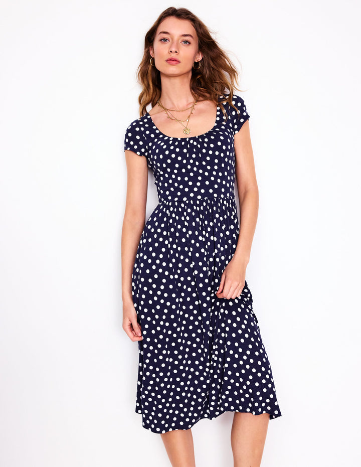 Samantha Scoop Jersey Dress-French Navy, Painted Dot