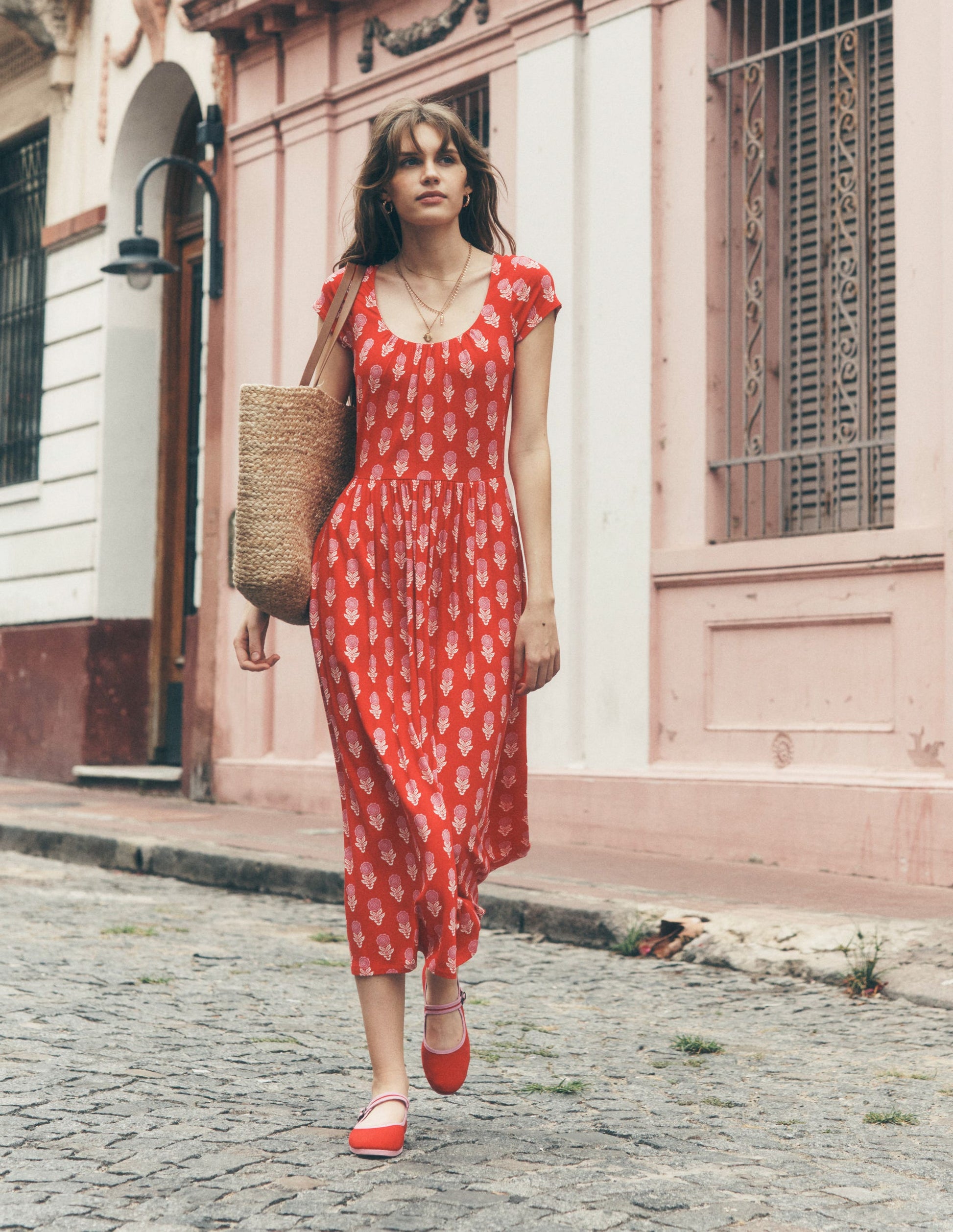 Samantha Scoop Jersey Dress-Poppy Red, Dahlia Sprig | Boden AU Samantha Scoop Jersey Dress-Poppy Red, Dahlia Sprig | Boden AU