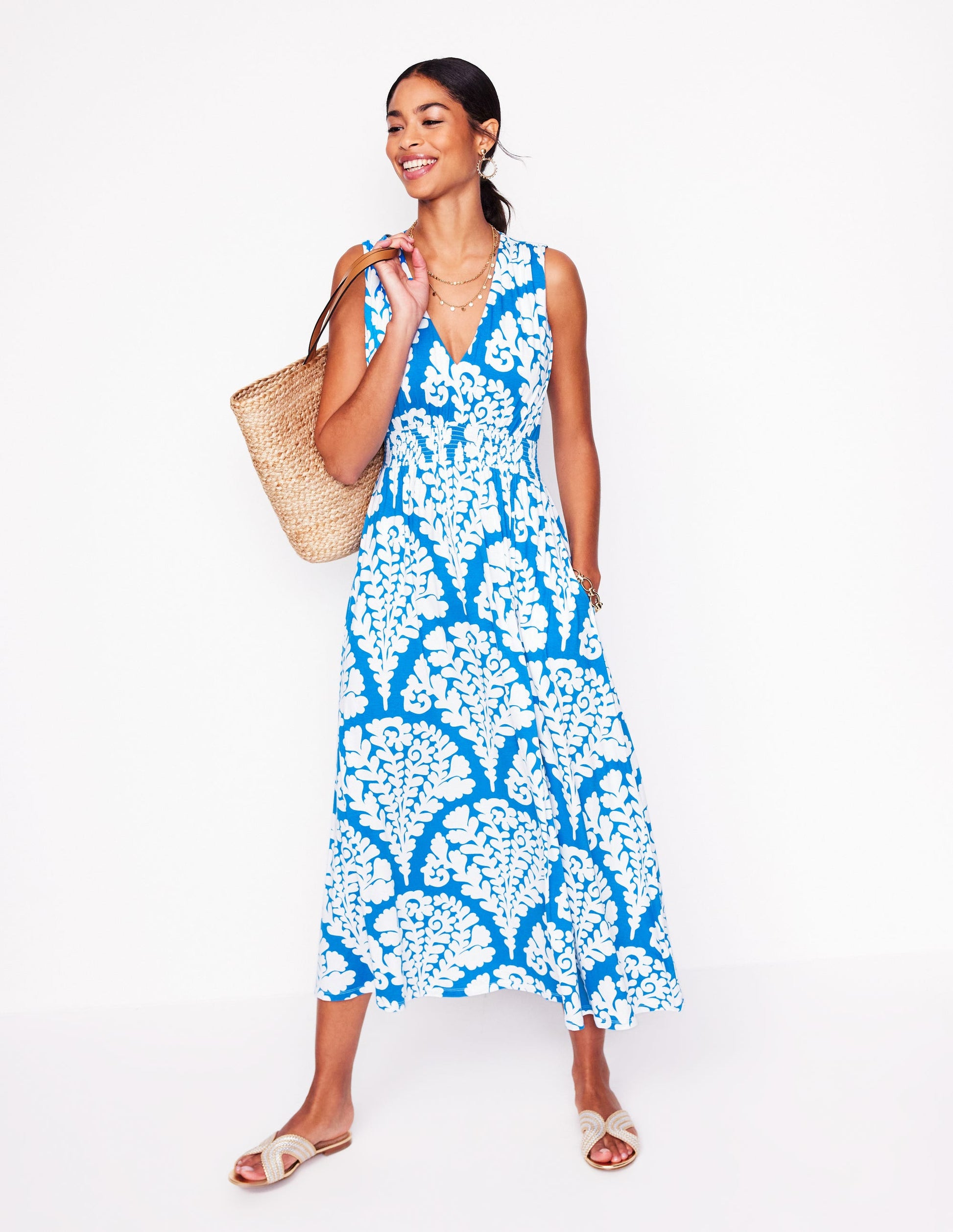 Paloma Jersey Maxi Dress-Cerulean Blue, Blossomy-1