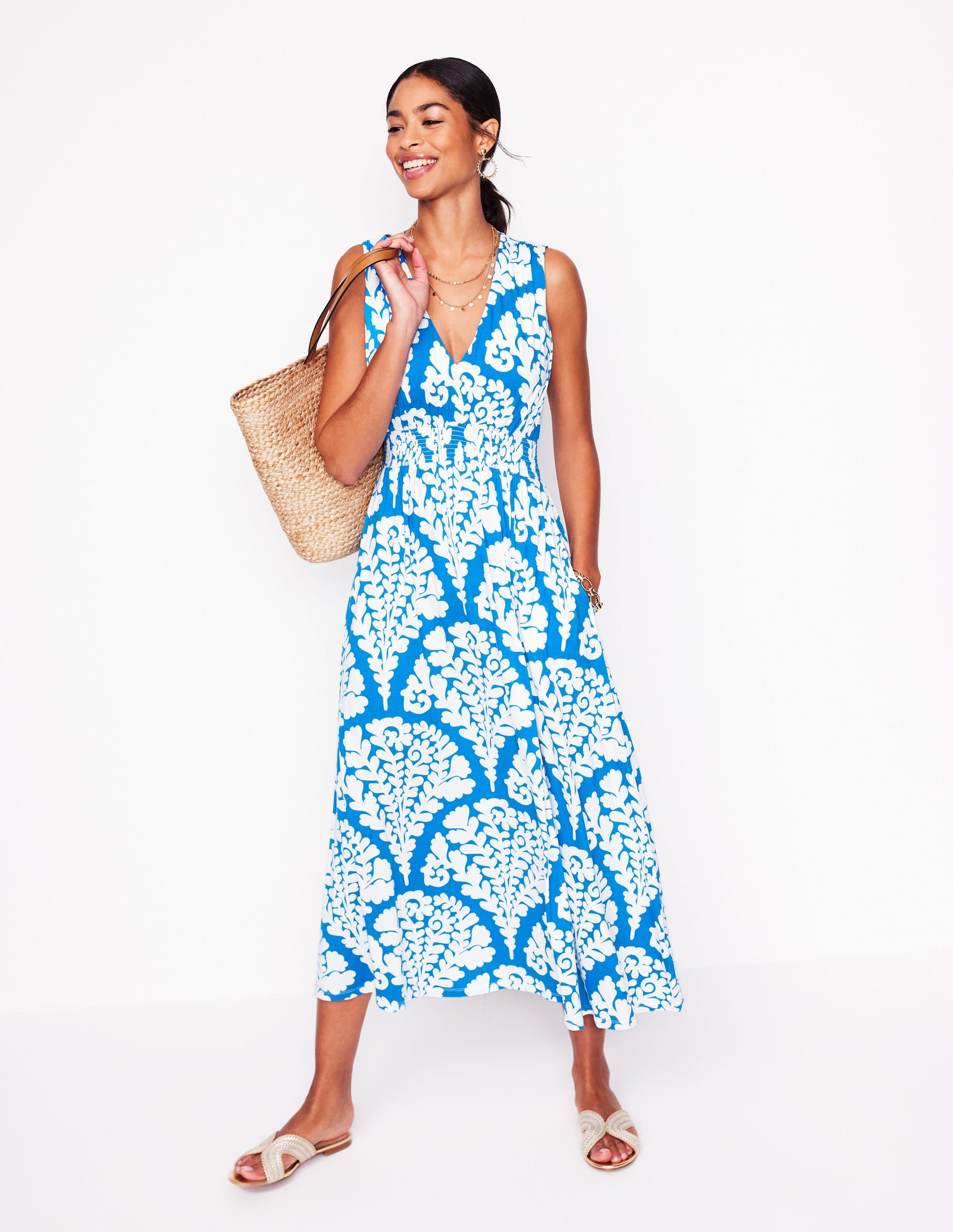 Paloma Jersey Maxi Dress-Cerulean Blue, Blossomy - Image 1