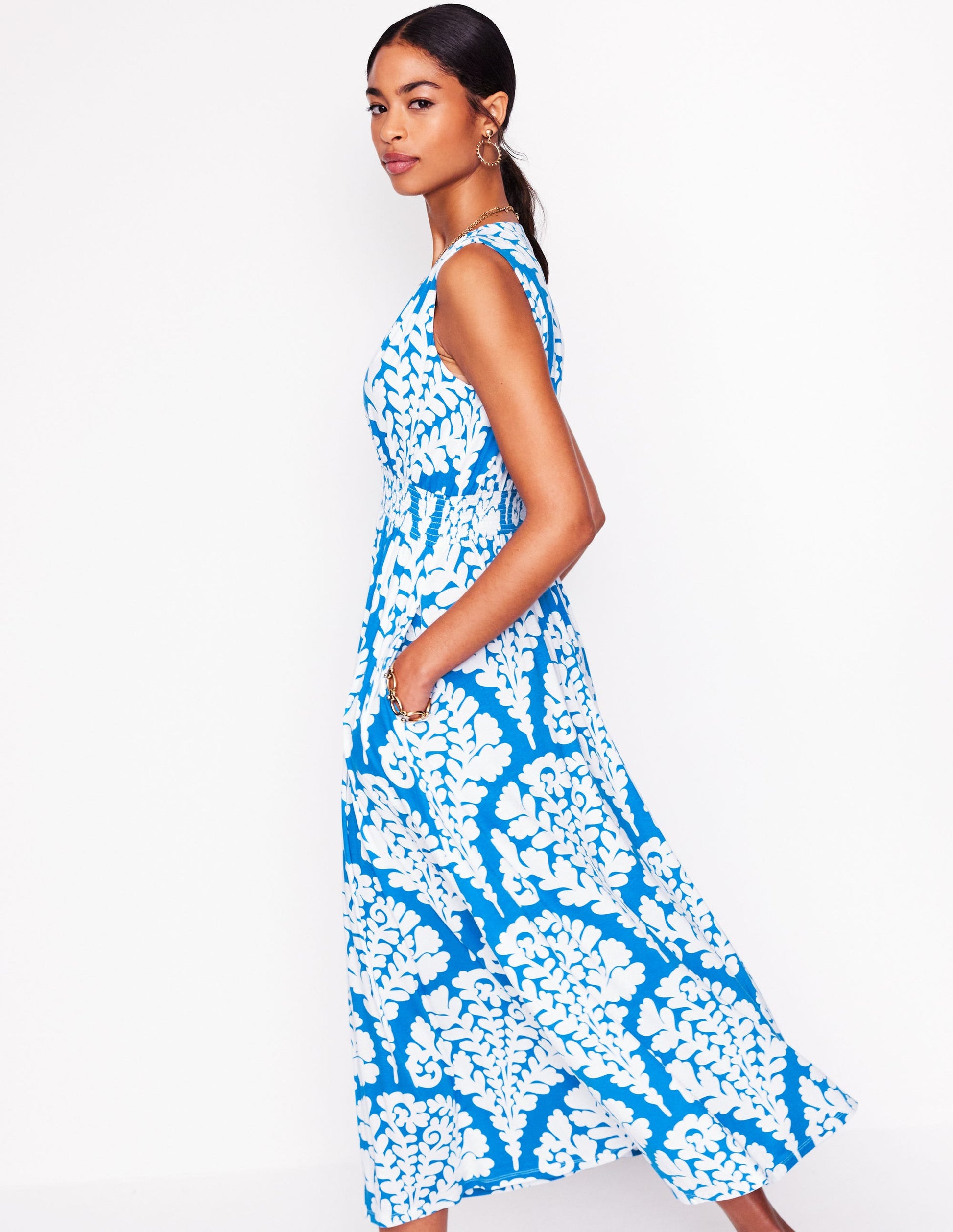 Paloma Jersey Maxi Dress-Cerulean Blue, Blossomy-4