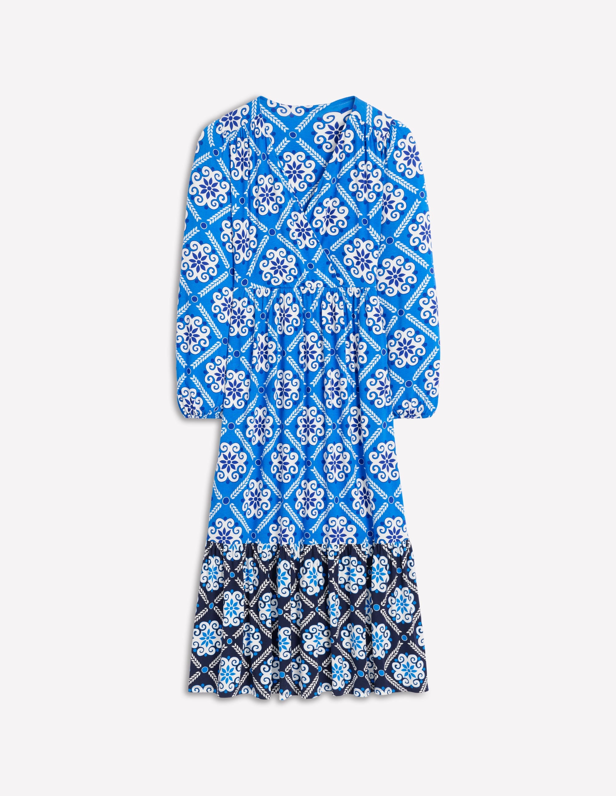 Tie Wrap Tier Maxi Dress-Cerulean Blue, Baroque Tile - Image 5