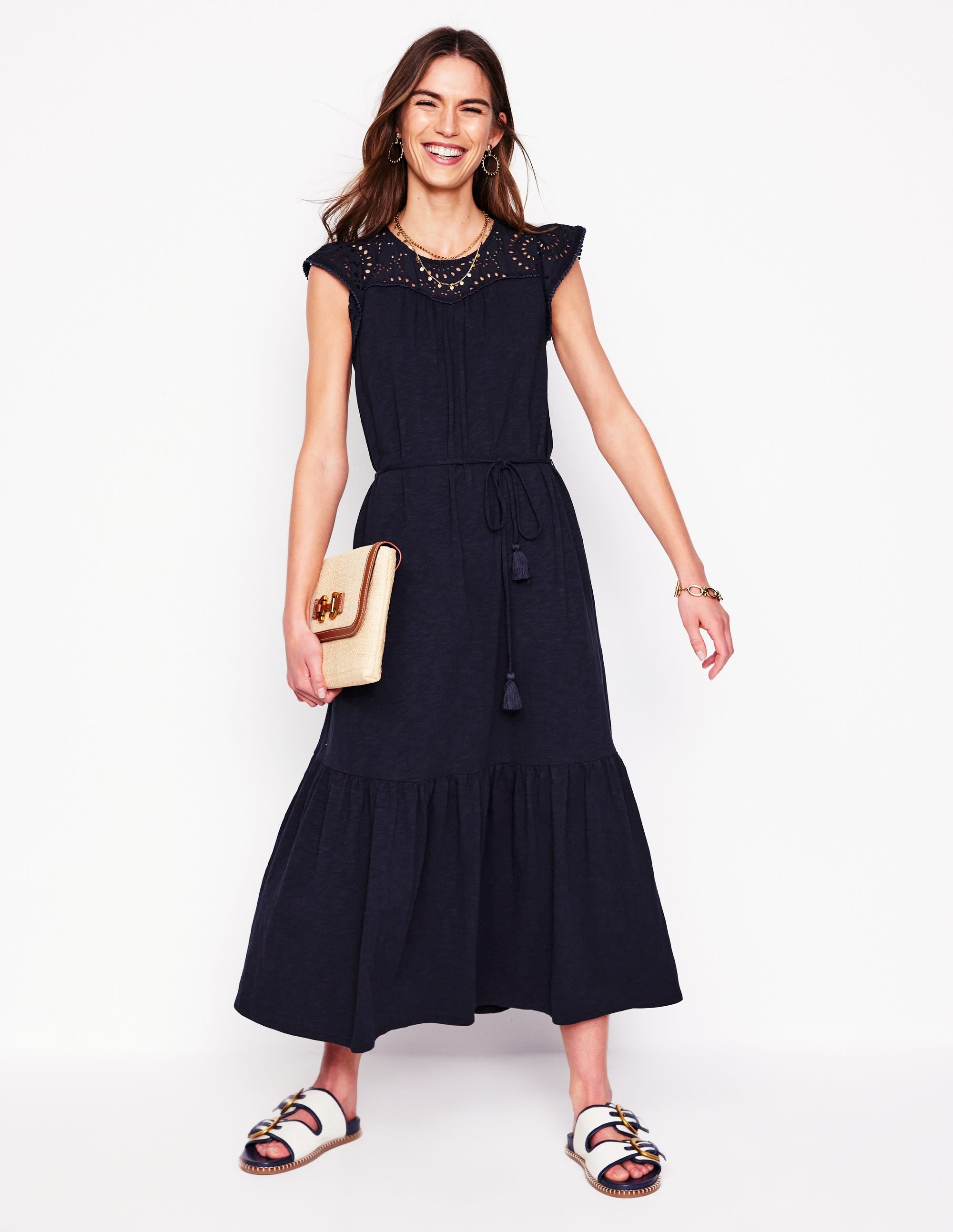 Juliet Broderie Midi Dress-Navy - Image 1