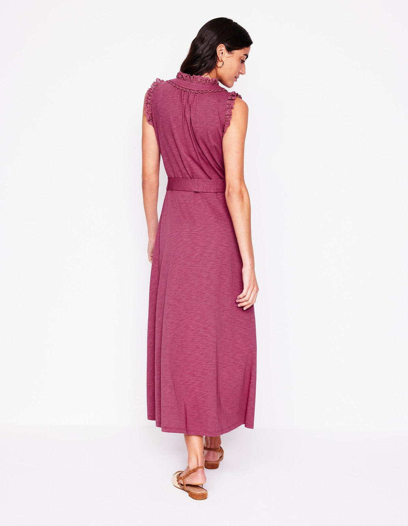 Aria Broderie Trim Midi Dress-Plum Purple | Boden UK