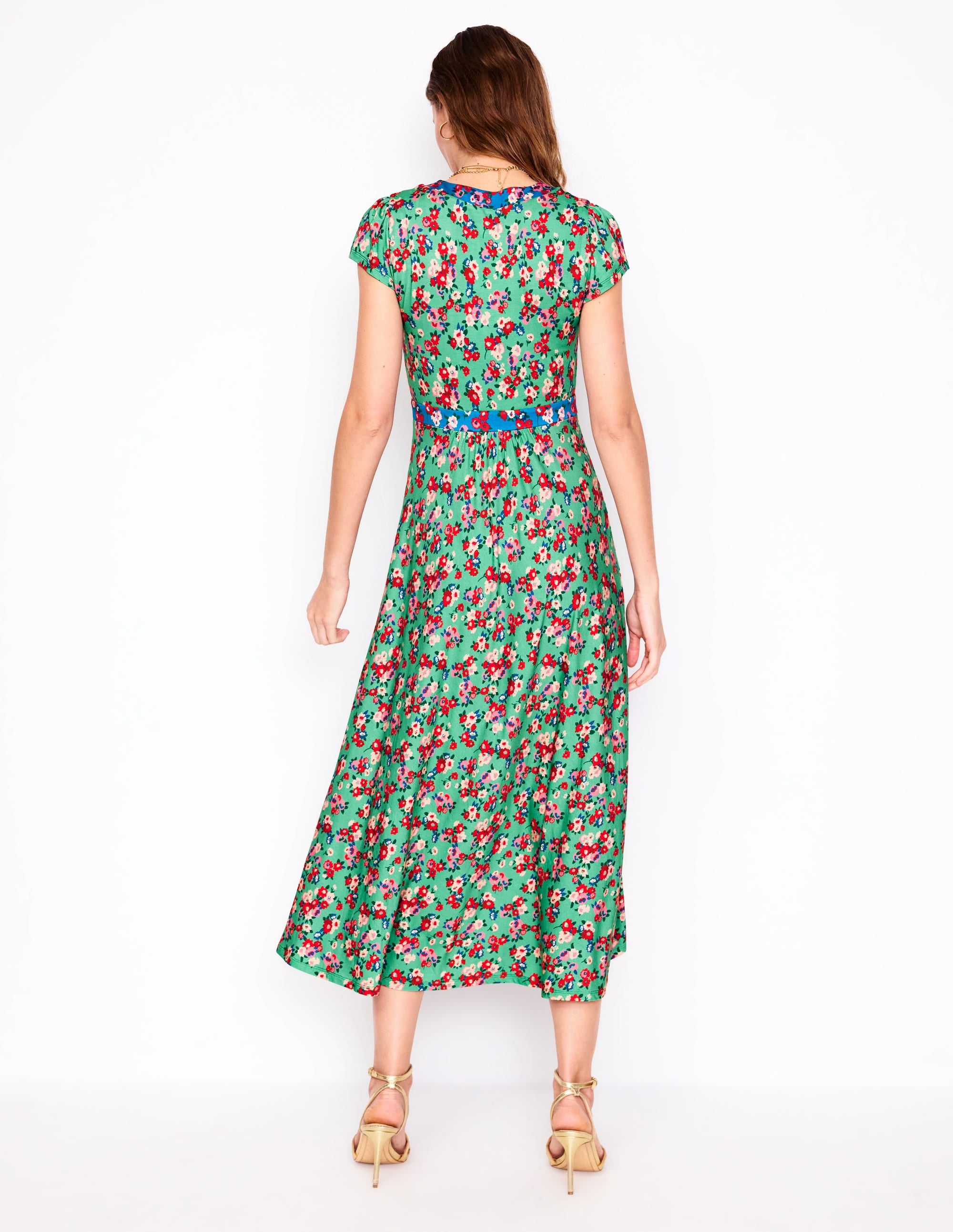Bias Cut Jersey Midi Dress-Jade, Painterly Posy - Image 3