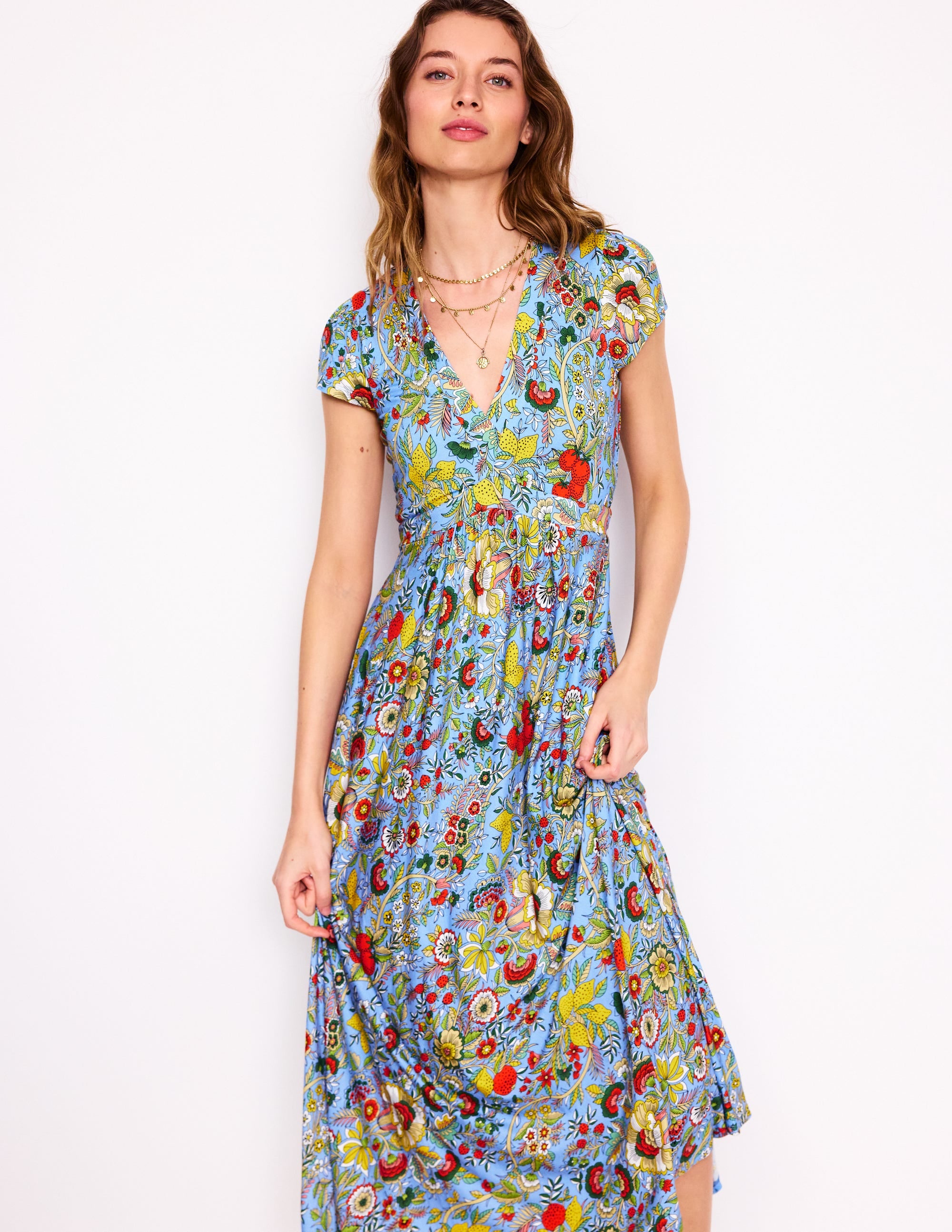 Bias Cut Jersey Midi Dress-Multi, Citrus Vine - Image 1