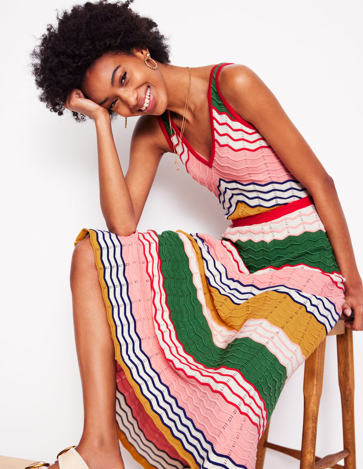 V-Neck Maxi Knitted Dress-Multi Stripe