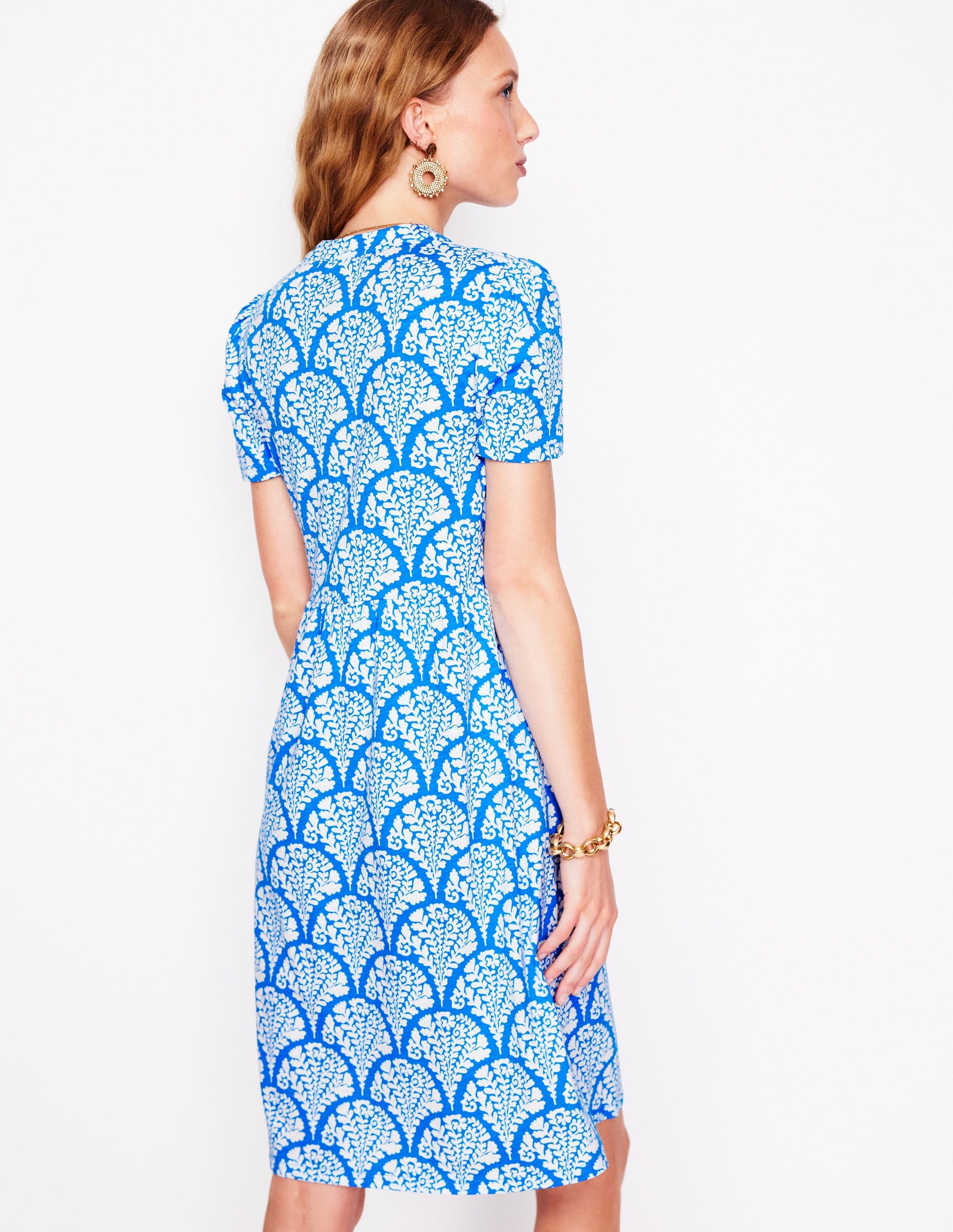 Naomi Short Jersey Dress-Cerulean Blue, Blossomy | Boden UK Naomi Short Jersey Dress-Cerulean Blue, Blossomy | Boden UK