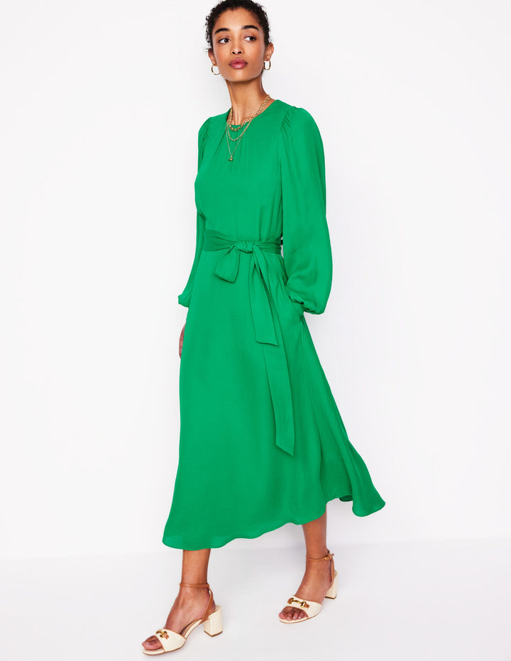 Blouson Sleeve Midi Dress-Rich Emerald