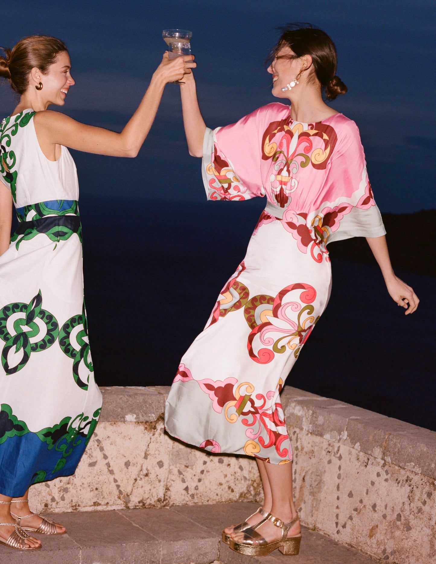 Flute Sleeve Midi Dress-Pink Rose, Ornate Reflection