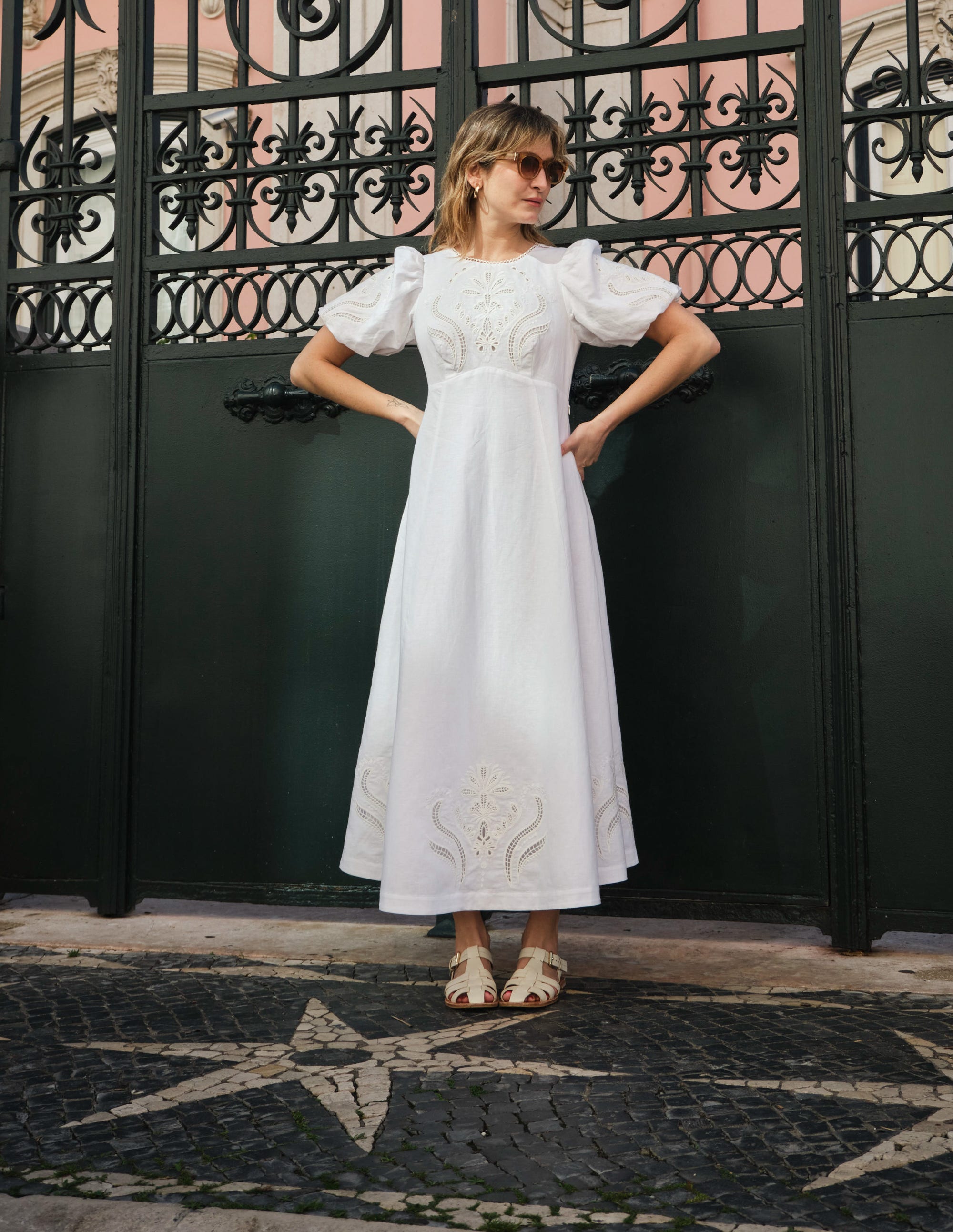 Empire Broderie Tea Dress-White - Image 5