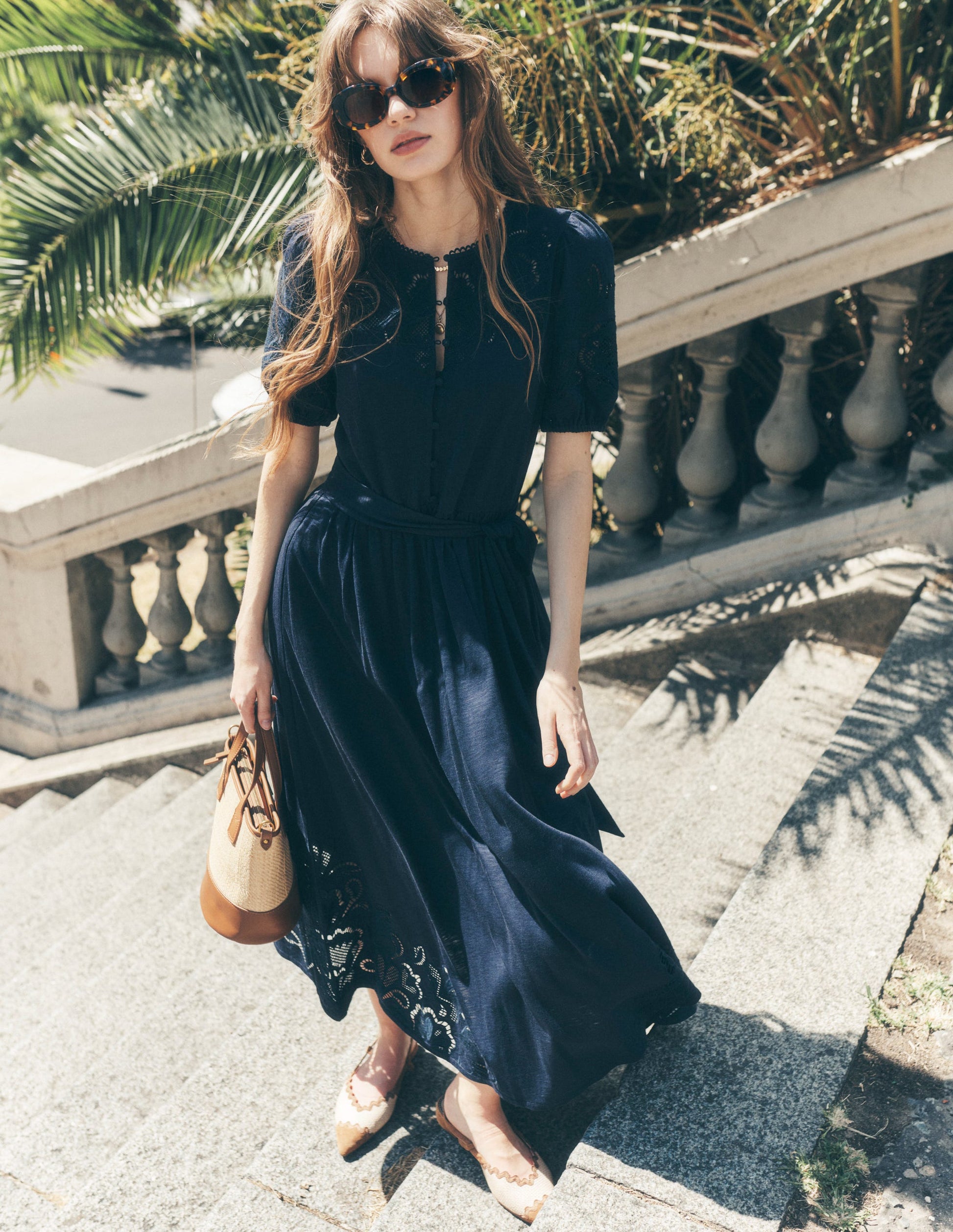 Cutwork Detail Midi Dress-Navy | Boden UK Cutwork Detail Midi Dress-Navy | Boden UK