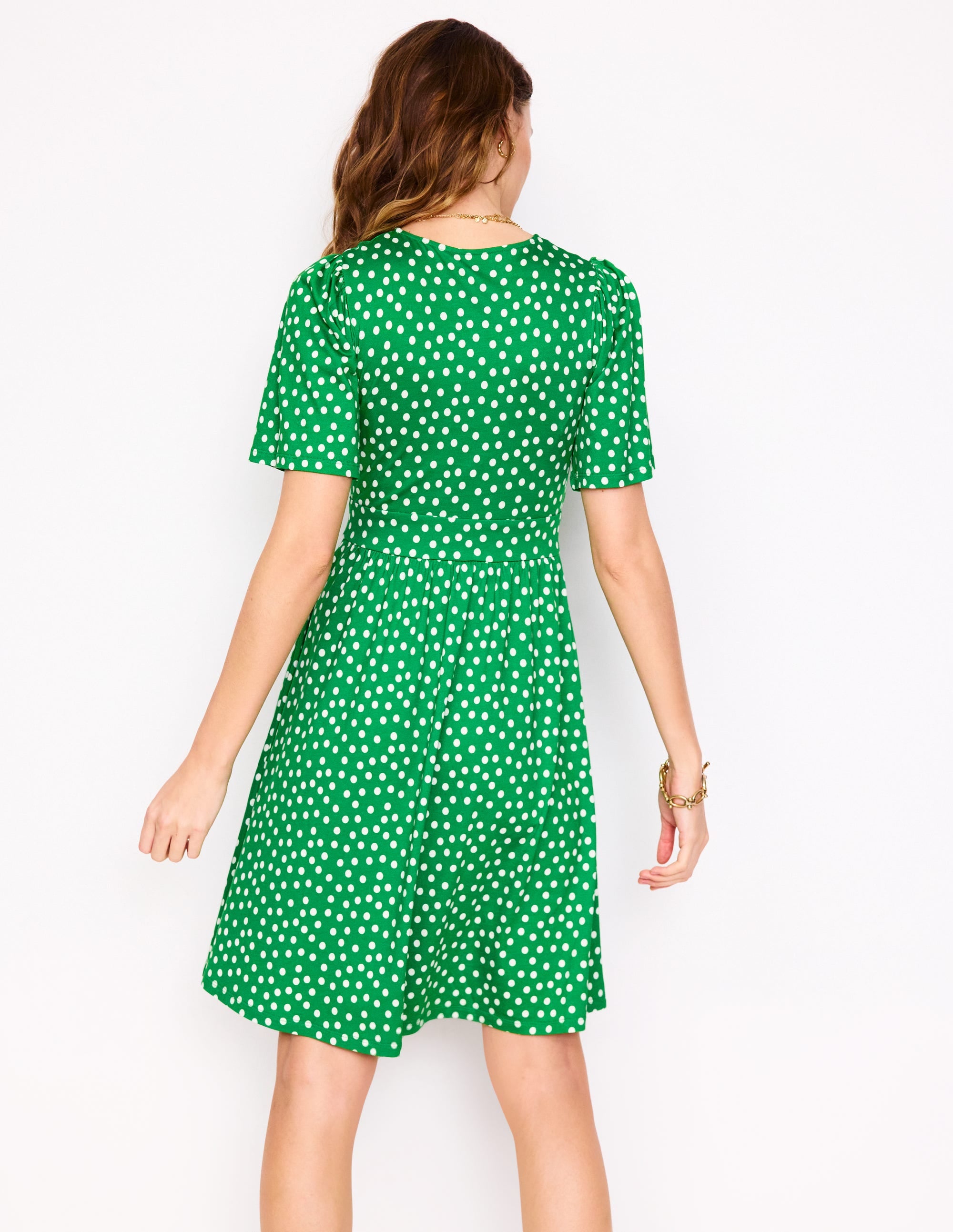 Louisa Short Jersey Dress-Lime Juice Green, Abstract Dot - Image 3