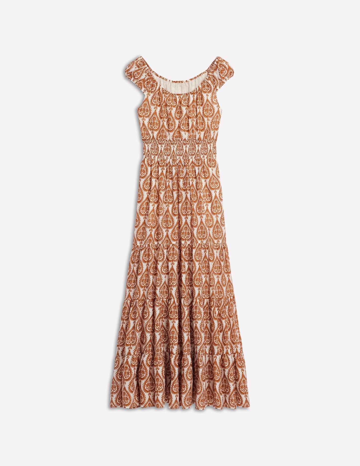 Scoop Cotton Tiered Dress-Cognac, Ornate Geo