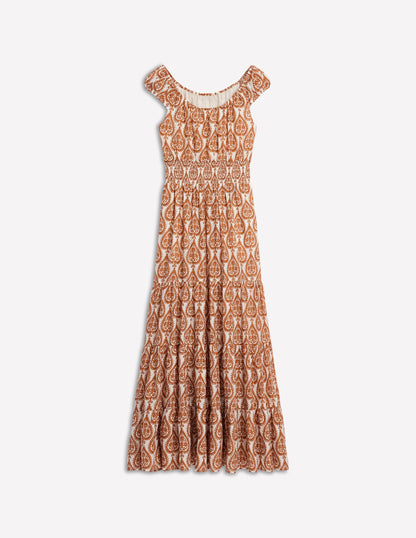 Scoop Cotton Tiered Dress-Cognac, Ornate Geo-6