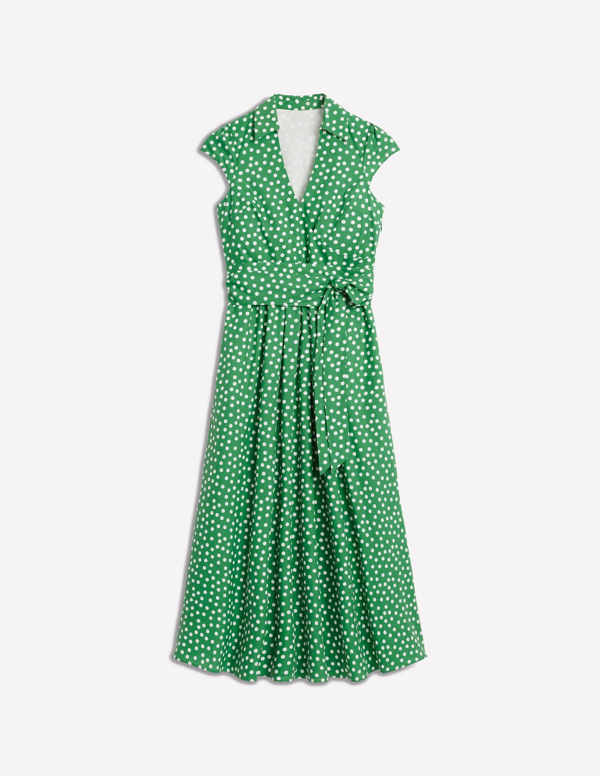 Julia Cotton Wrap Midi Dress-Highland Green, Painted Dot-6