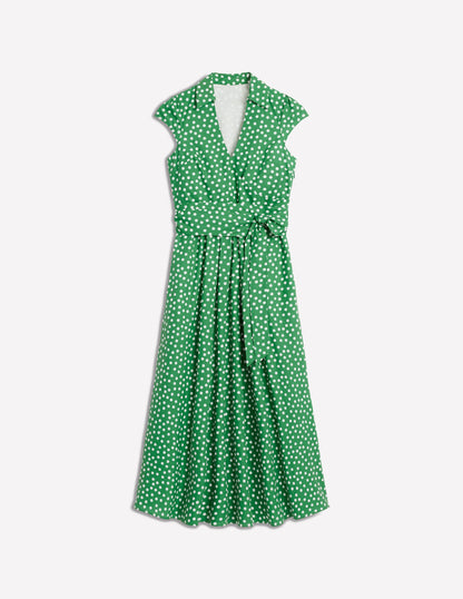 Julia Cotton Wrap Midi Dress-Highland Green, Painted Dot-6