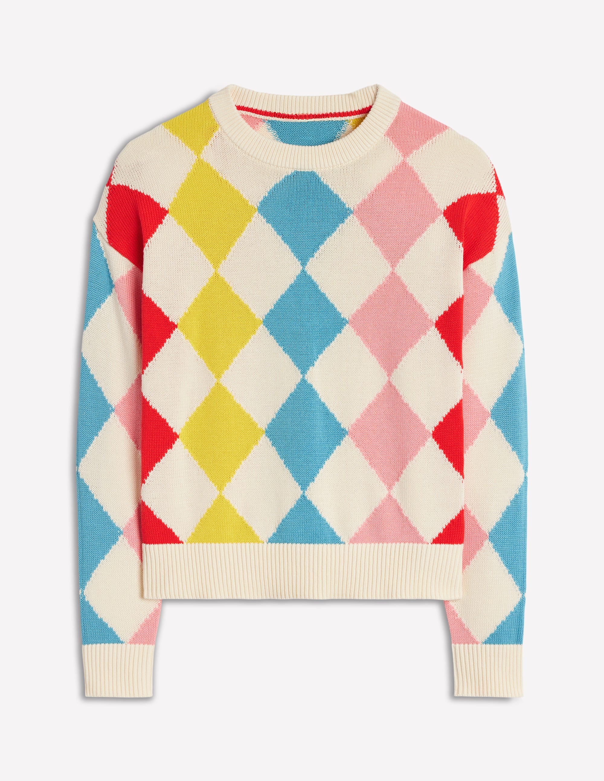 Cotton Argyle Jumper-Pink, Light Blue Argyle - Image 6