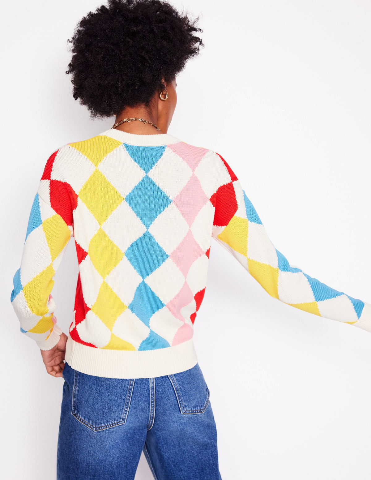 Cotton Argyle Jumper-Pink, Light Blue Argyle - Image 3