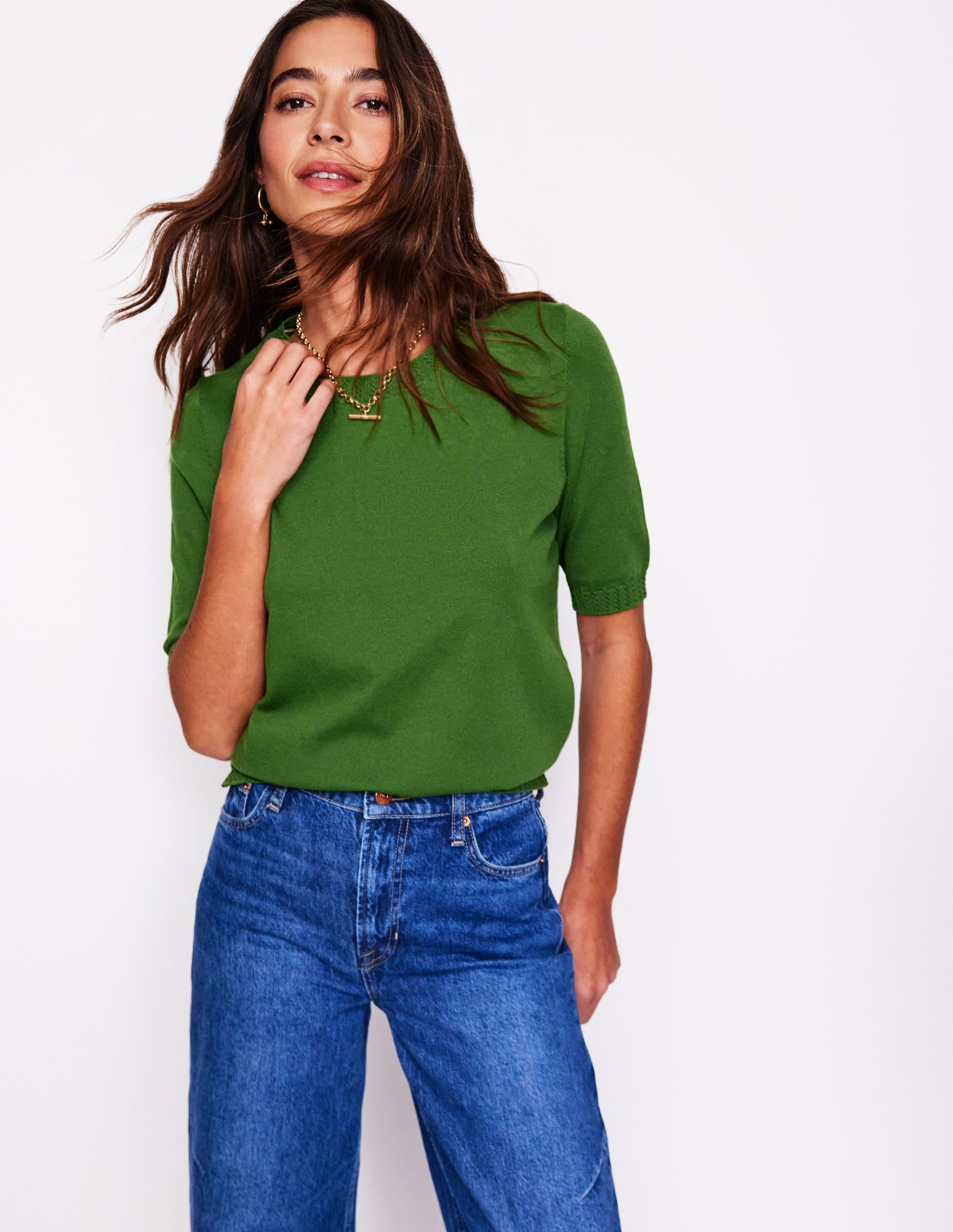Emilia Cotton Crew T-shirt-Promenade Green - Image 1