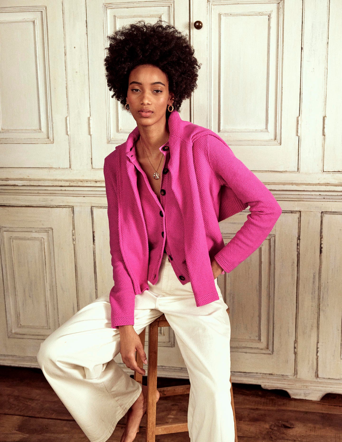 Callie Crochet Trim Cardigan-Tickled Pink - Image 1