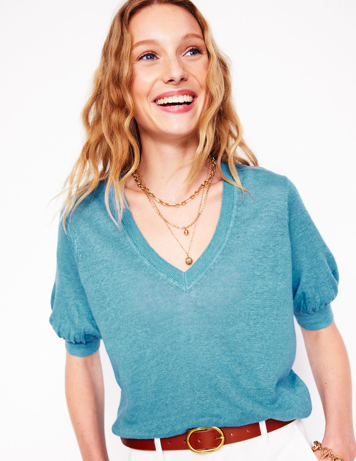 Liv V-Neck Linen T-Shirt-Duck Egg Blue - Image 2