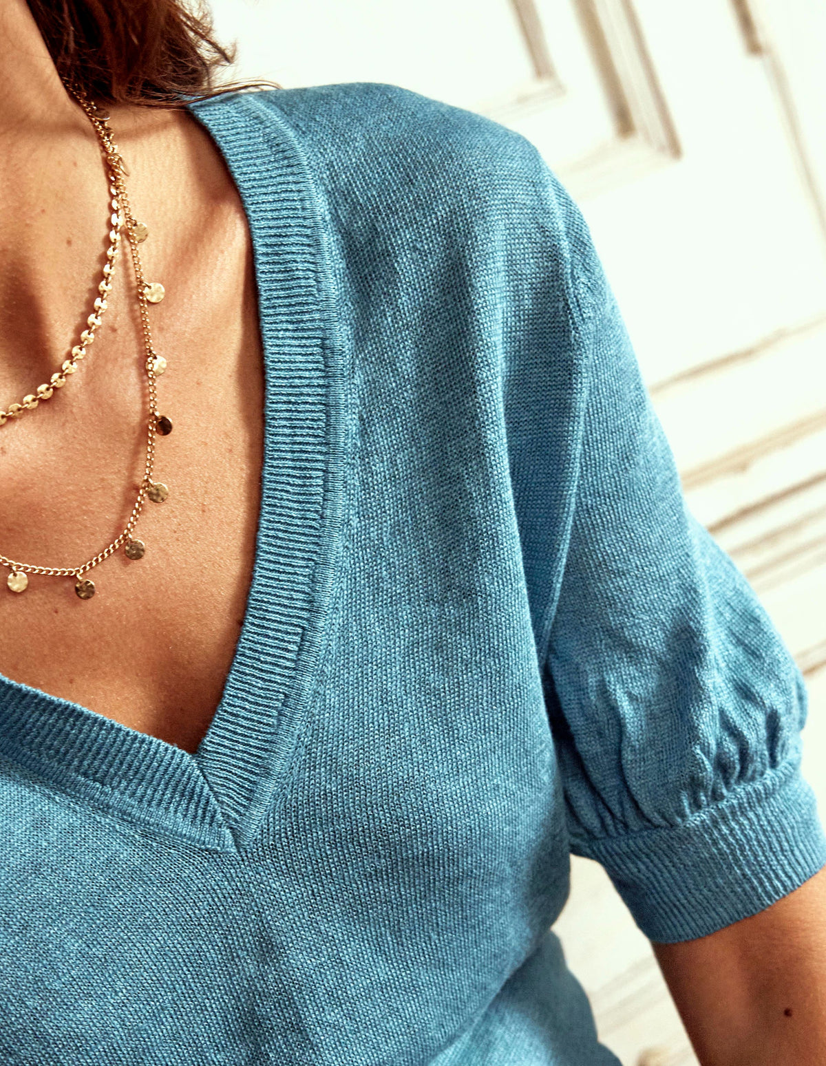 Liv V-Neck Linen T-Shirt-Duck Egg Blue - Image 6