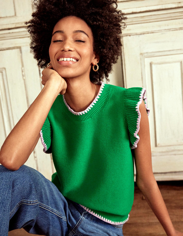 Lena Stitch Detail Tank-Rich Emerald