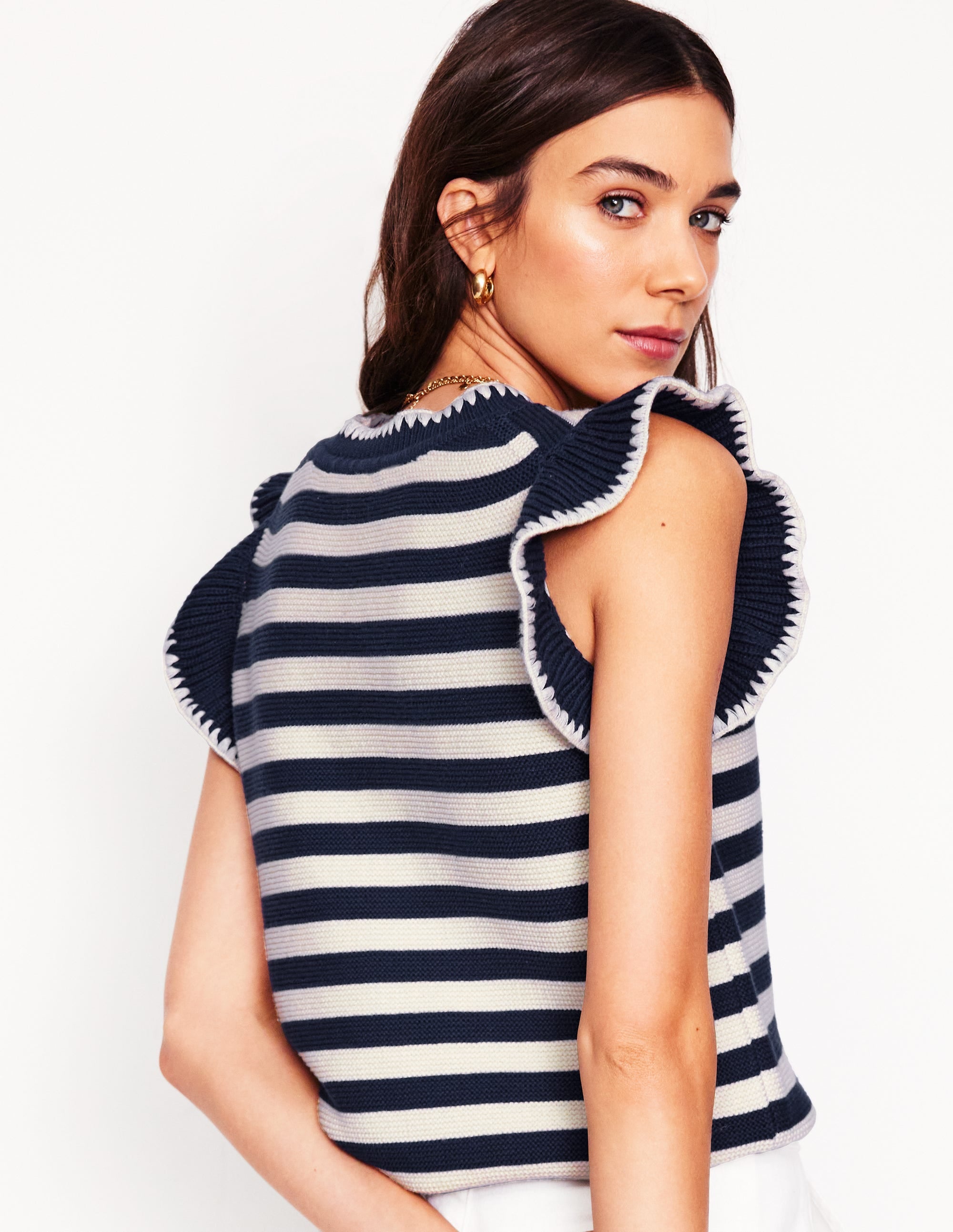 Lena Stitch Detail Tank-Navy and Ivory Stripe - Image 4